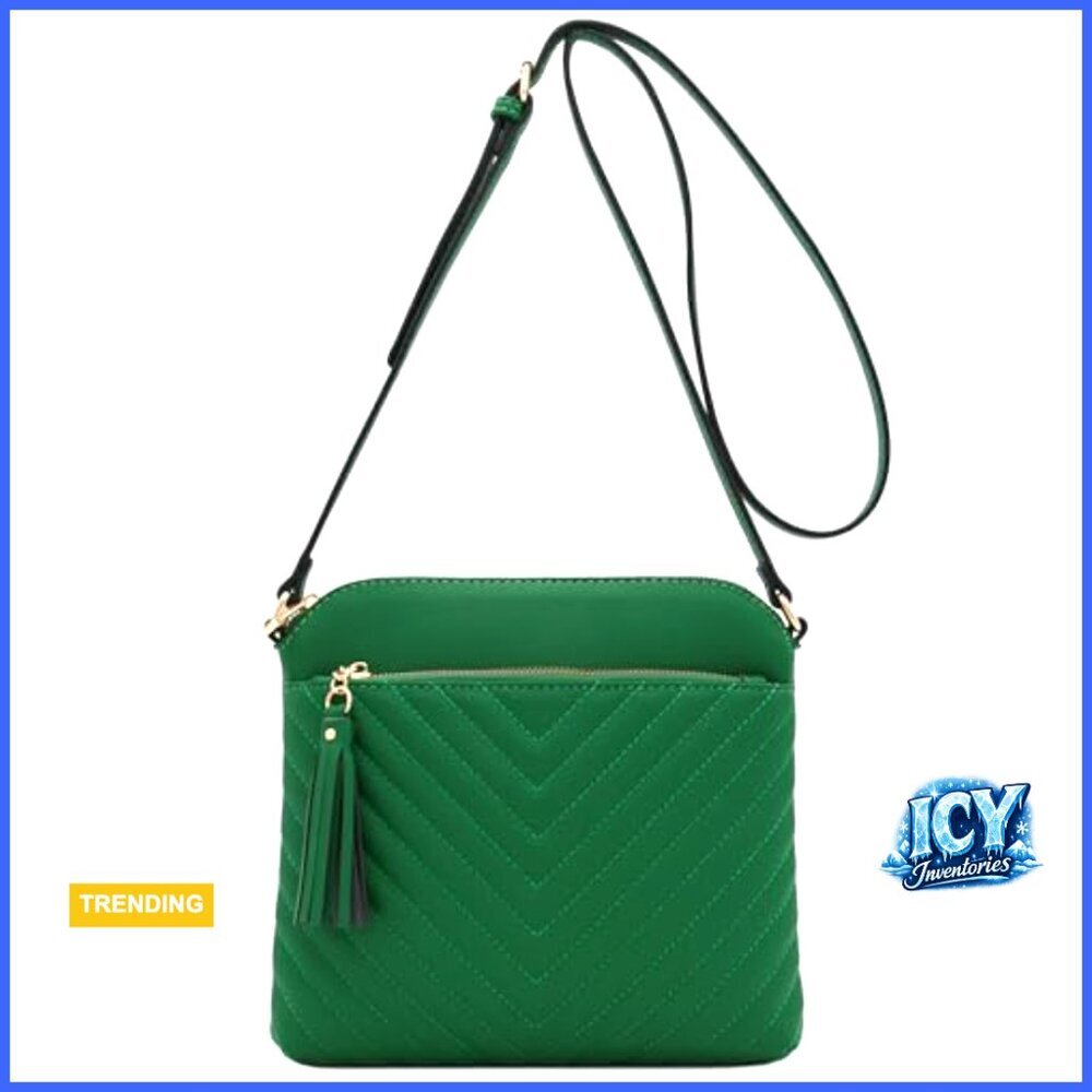 Faux Leather Chevron Quilted Crossbody Bag with Adjustable Strap - Picture 3 of 7